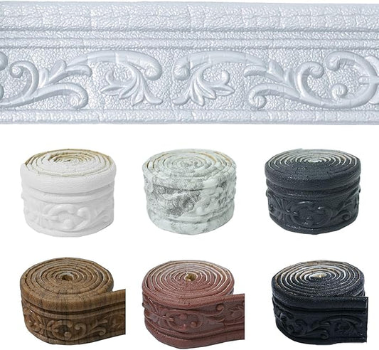 WAPANE 90" x 3.1" Peel Stick Foam Molding Trim Self Adhesive, Crown Molding Wallpaper Border Flexible, 3D Wall Edging Lines Foam Baseboard, Wall Base Moulding Trim for Home, Hotel DIY Decoration