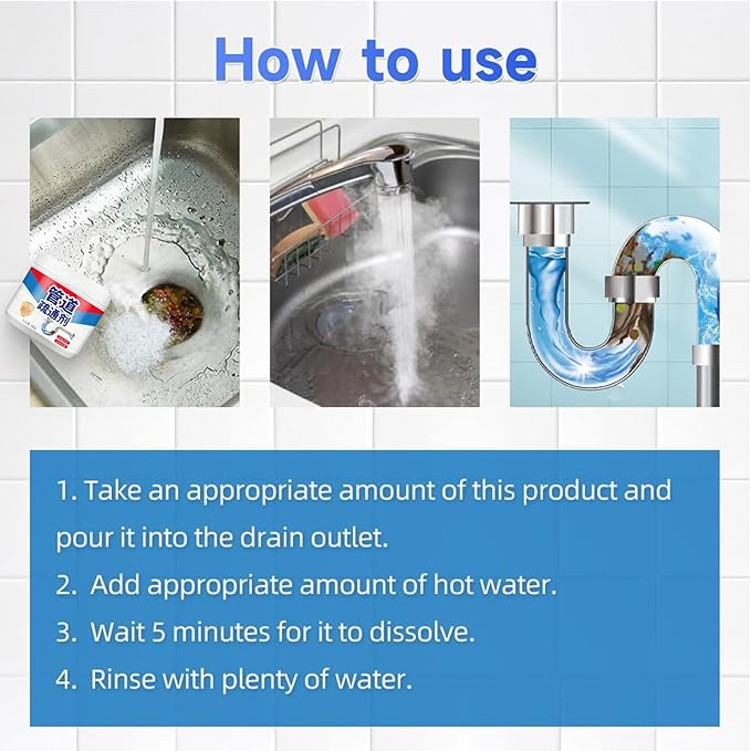 Drain Clog Remover- Sink Drain Clog Powder 260g Hair Cleaner Powder For Home Cleaning Grease And Leftovers Pipe Safe Solution Heavy Duty For Balcony, Kitchen