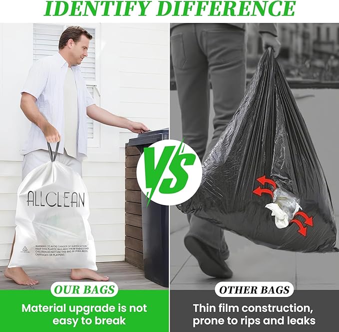 Trash Bags 13 Gallon Tall Kitchen Drawstring Garbage Bags,Fit 13 Gal Bins,Heavy Duty Tear&Leak Resistant Unscented Recyclable Trash Can Liners for Home Office Bathroom Garden Garage Outdoor