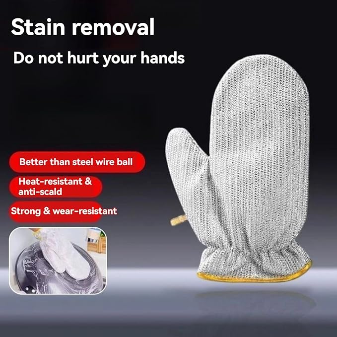 Dishwashing Gloves Nylon Scrubber Cleaning Mittens with PVC Lining & Hanging Strap for Housework Kitchen (Medium)