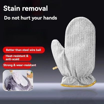 Dishwashing Gloves Nylon Scrubber Cleaning Mittens with PVC Lining & Hanging Strap for Housework Kitchen (Medium)