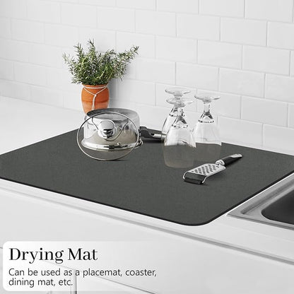 Bloss Coffee Bar Mat for Countertops, Grey Dish Drying Mat for Multiple Usage, Kitchen Counter Mat, Absorbent Hide Stain Rubber Backed Dish Drying Pad / 16.1"x24.1"