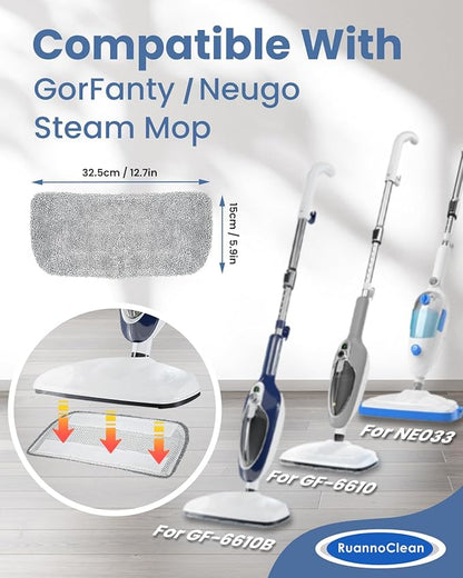 Steam Mop Pads Compatible with GorFanty Steam Mop GF-6610B & GF-6610, Replacement Mop Pads Compatible With Neugo NE033 NE033M Series Steam Mop, Washable & Reusable Microfiber Cloth -4 Pack