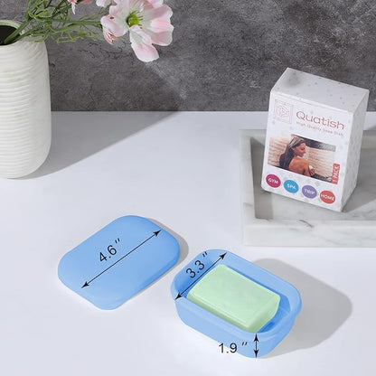 Quatish Leakproof Soap Dish with Lid & Draining Layer, Shatterproof Travel Bar Soap Holder Case Container, Portable Travel Size Toiletries Essentials for Camping, Gym, Bathroom, Denimblue