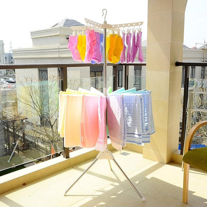 BAOYOUNI Foldable Clothes Drying Rack 2-Tier Indoor Outdoor Space Saving Stand Hanger with 24 Clips and 16 Towels Bars for Baby Clothes, Cloth Diapers, Socks, Bras, Towels, Underwear (Ivory)
