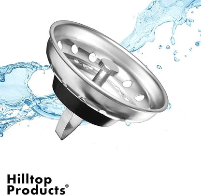 2 Pack - Kitchen Sink Strainer and Stopper Combo Basket Spring Clip Replacement for Standard 3-1/2 inch Drain, Stainless Steel Basket and Rod, Rubber Stopper Bottom
