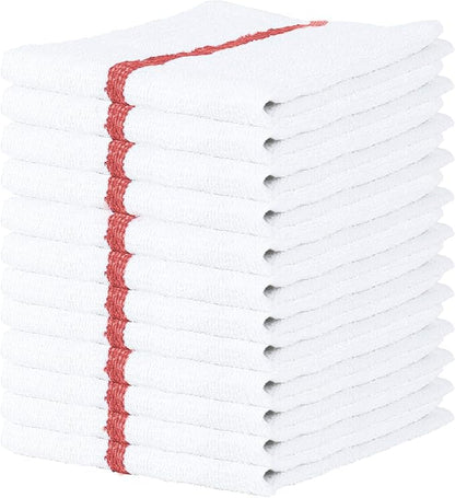 Arkwright Bar Mop Towels, Pack of 12, 100% Cotton Kitchen Dishcloths, Absorbent Quick Dry Cleaning Cloths for Restaurant, Bar and Home Kitchen, 16 x 19 in, White/Red
