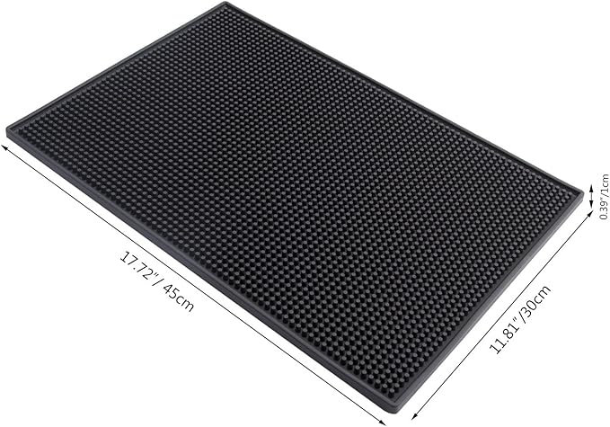 Facmogu 18 x 12 Inch Rubber Bar Mats, Black Heavy Duty Bar Mat PVC Rubber Wet Dish Drying Spill Matting Non Slip Heat Resistant for KTV Bar Glass, Restaurant, Home Counters