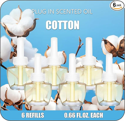 Plug In Air Freshener Refills - Cotton Scent, Wall Plug In Refills, Home Fragrance, 6 Pack (3.96 Fl Oz), Compatible with Air Wick & Glade, Not Include Glade Plus, for Bathroom, Bedroom, Office