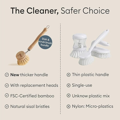 Vove Bamboo Dish Brush Replacement Heads, 4 Pack - FSC-Certified Bamboo - Natural Fiber Bristles - Compatible with Vove Dish Brush - Non-Toxic, Plastic-Free