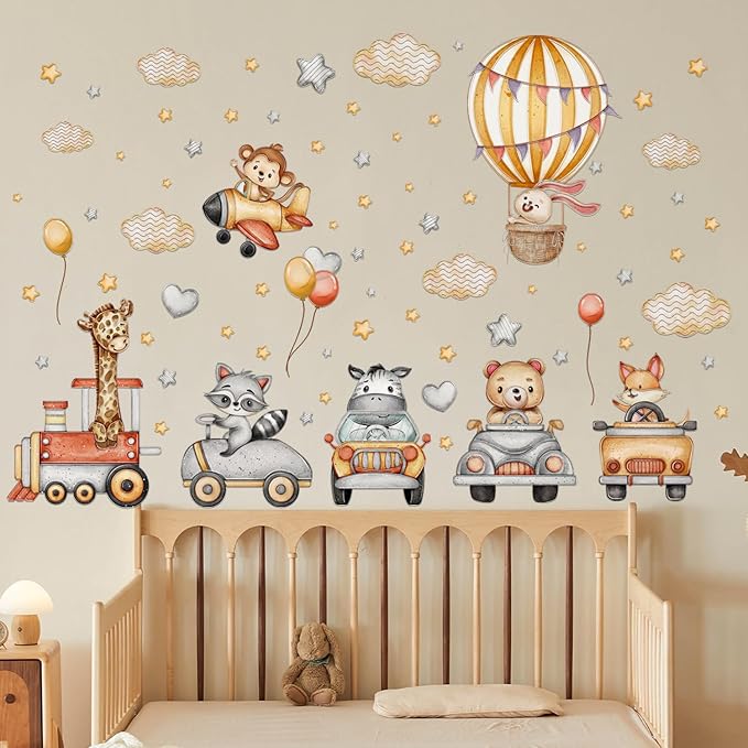Wall Stickers Decals Kids Peel and Stick Removable for Nursery Kids Bedroom Living Room décor Boys Playroom (Balloon Animal car)