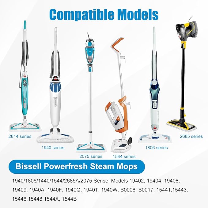 6 Pack Steam Mop Replacement Pads, Compatible with Bissell Powerfresh Steam Mop 1940 1806 1440 1544 Series, Model 19402 19404 19408 2685A 2075A 1940A 1940Q 1940T 1940W, Mop Pads Refills