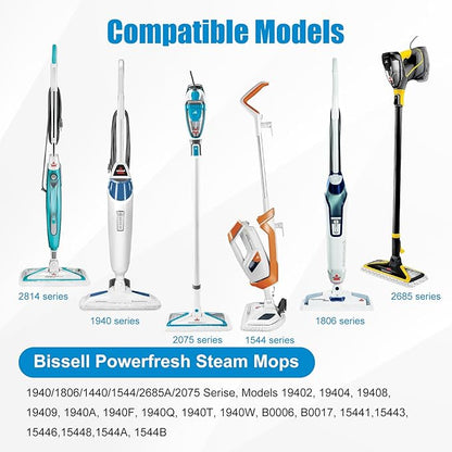 6 Pack Steam Mop Replacement Pads, Compatible with Bissell Powerfresh Steam Mop 1940 1806 1440 1544 Series, Model 19402 19404 19408 2685A 2075A 1940A 1940Q 1940T 1940W, Mop Pads Refills
