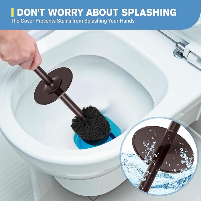 UPTRONIC Toilet Brush, Aluminum Alloy Toilet Brush and Holder Set with Long Handle Durable Bristles Toilet Bowl Brush and Covered Holder for Toilet Scrubber for Bathroom Cleaning (2Pcs Dark Brown)