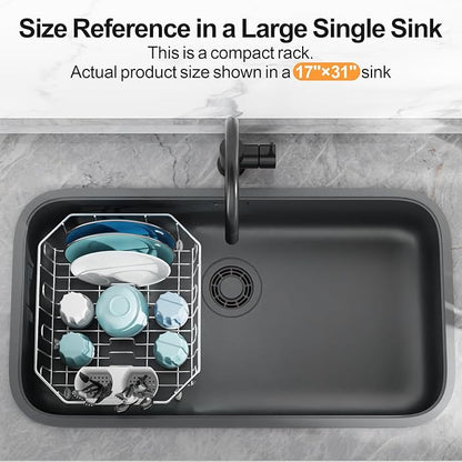 GSlife Small in Sink Dish Drying Rack - Stainless Steel Compact Dish Drainer for RV Kitchen Apartment Sink, Rust Resistant Inside Sink Rack, 1–2 Person Households, 11.6" W x 13.4" L, Silver