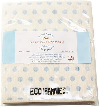 Wholesale EcoJeannie Eco-Friendly German Cleaning Cloth 100% Biodegradable Cellulose Sponge Cloths, Kitchen Cloths, GMO-Free, Reusable - Made in Germany Packaged in P.R.C. (12 Pack)