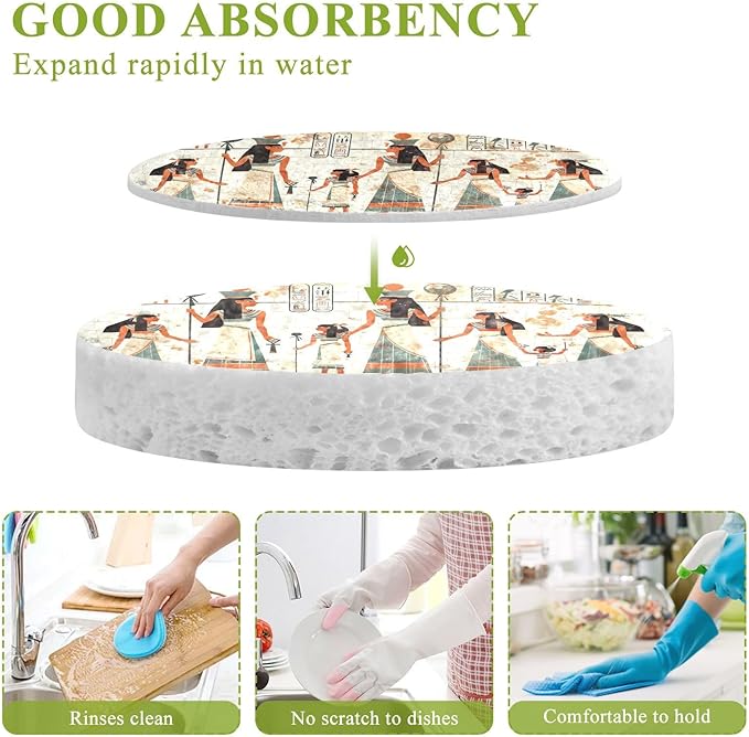 Egyptian Murals Kitchen Scrub Sponges, Pop-up Kitchen Cleaning Sponges Reusable Dish Washing Sponges for Bathroom Household Cleaning 3 Pack - Non Scratch Scrubber