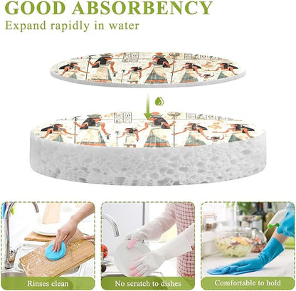Egyptian Murals Kitchen Scrub Sponges, Pop-up Kitchen Cleaning Sponges Reusable Dish Washing Sponges for Bathroom Household Cleaning 3 Pack - Non Scratch Scrubber