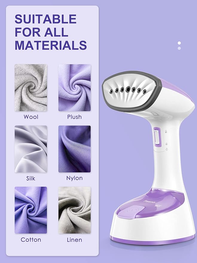 Reemix Steamer for Clothes, Folding Handheld Design Garment Wrinkles Remover, 20g/min Strong Penetrating Steam, 25-Sec Fast Heat-up, for Home, Office and Travel (Pink)