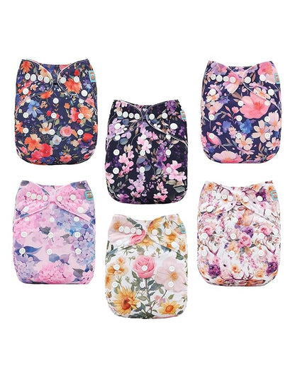 ALVABABY Baby Cloth Diapers 6 Pack with 12 Inserts Cloth Diaper Covers Adjustable Washable Reusable for Baby Girls and Boys