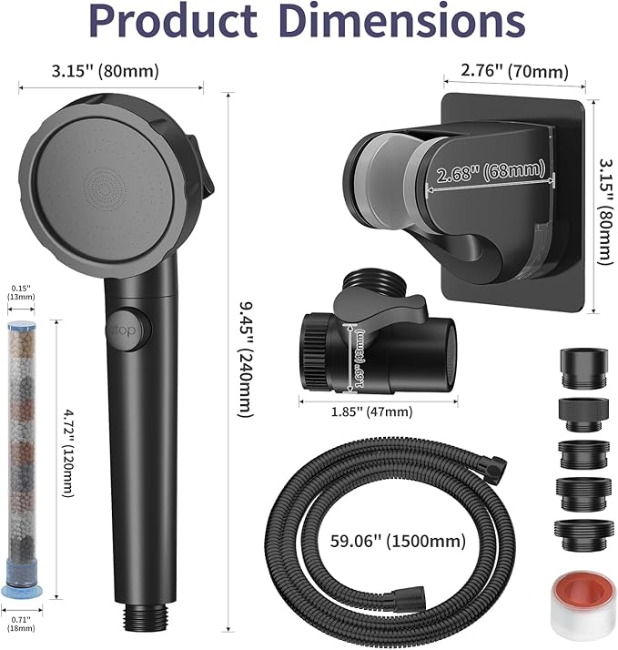 HOWUWEY Sink Hose Attachment for Faucet with 5 Adapters, Tub Faucet Sprayer Attachment, 3 Spray Modes Shower Head with ON/OFF Button, Filtered Shower Sprayer for Tub (Matte Black)
