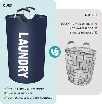 StorageRight 75L Large Laundry Basket, Laundry Hamper, Dirty Clothes Hamper for Laundry, Collapsible, Waterproof Laundry Baskets with Foam Protected Aluminum Handles for Laundry, Dorm, Family (Blue)