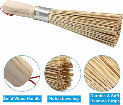 5 Pack Natural Bamboo Wok Brush, Traditional Kitchen Pan Cleaning Brush, 10-Inch Length