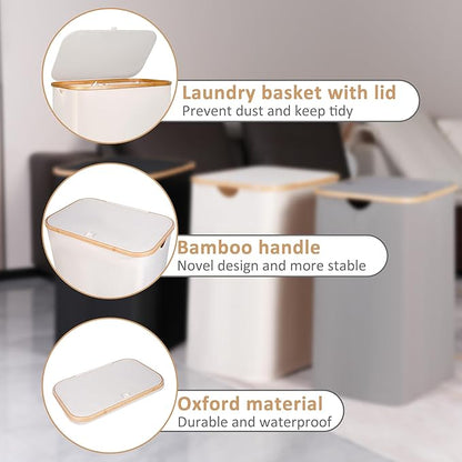 150L Laundry Basket with Lid, Large Laundry Hamper with Bamboo Handle, Collapsible Dirty Clothes Hamper Organizer with 2 Removable Inner Bags for Clothes Toys Towels - Beige