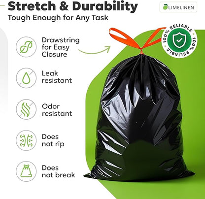 LIMELINEN 30 Gallon Garbage Trash Bags, 100 Count, 1.2 mil Extra Thick Trash Bags with Drawstring Closure, Leak and Odor-Resistant Large Plastic Bags For Office, Home, Hospital, Big Waste Binst