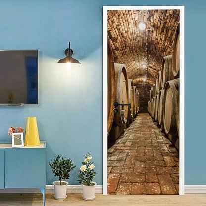 3D Door Stickers Murals Peel and Stick - Wine Cellar Wallpaper Self-Adhesive Decals Removable PVC Waterproof Poster for Bedroom Living Room Decoration 37.4" x 82.7"