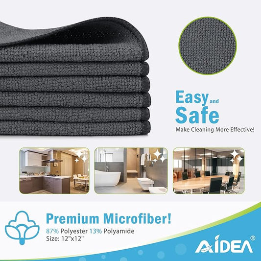 AIDEA Microfiber Cleaning Cloth-50PK, Soft Microfiber Towels for Cars, Absorbent Cleaning Rags, Lint-Free Streak-Free Wash Cloths for House, Kitchen, Window(12in.x12in), Grey