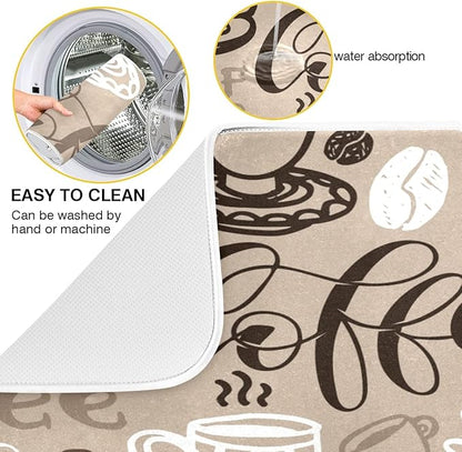 Brown Coffee Dish Drying Mat - 16 x 18 Inch Reversible Microfiber Kitchen Mat with High Absorbency