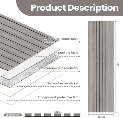 PVC 3D Wood Wall Panels Peel and Stick - 236" x 15.7" Light Grey Faux Wood Slat Wallpaper - Wooden Gray Grain Look Self-Adhesive Waterproof Paneling - Soundproof Walls Panel for Interior Wall Decor