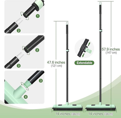 Upgraded Rubber Broom Pet Hair Remover with Squeegee Fur Sweeper Small Detailing Lint Brush to Fluff Carpet Rug Tile Hardwood Floor