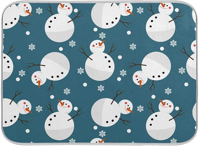 Super Absorbent Dish Drying Mat, Microfiber 23 Fast-Drying Dish Mat, 24" x 18", Kitchen Dish Drying Pad, Snowman Snowflake Cute Christmas Holidays…