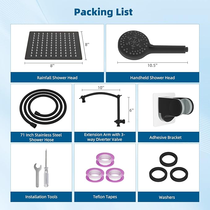 Hibbent All Metal cUPC Certified Shower Head, 8'' High Pressure Rain Shower Head, Handheld Showerhead Combo with 16'' Adjustable Extension Arm, 10 Sprays, 71'' Hose, Shower Holder, Oil Rubbed Bronze