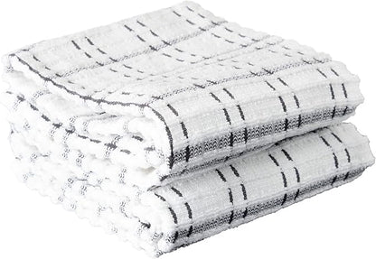 Ritz Royale Collection 100% Combed Terry Cotton, Highly Absorbent, Oversized Checked Kitchen Towel Set, 28" x 18", 2-Pack, Graphite