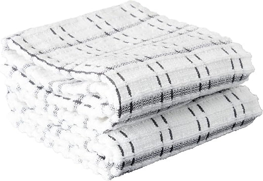 Ritz Royale Collection 100% Combed Terry Cotton, Highly Absorbent, Oversized Checked Kitchen Towel Set, 28" x 18", 2-Pack, Graphite