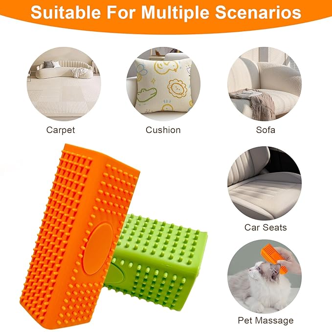2pcs Pet Hair Remover, Dog Cat Block Roller Cleaner, Car Carpet Cleaner Brush for Small Animals, Pet Hair Removal Tool for Interior, Furniture, Sofa, Car Seat (Orange+Green)
