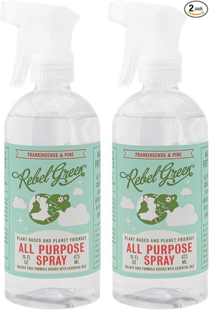 Rebel Green Natural All-Purpose Cleaning Spray - Plant-Derived Multi-Surface Cleaner with Essential Oils for Kitchen, Bath, Countertops and More - Frankincense - 16 oz - 2 Pack