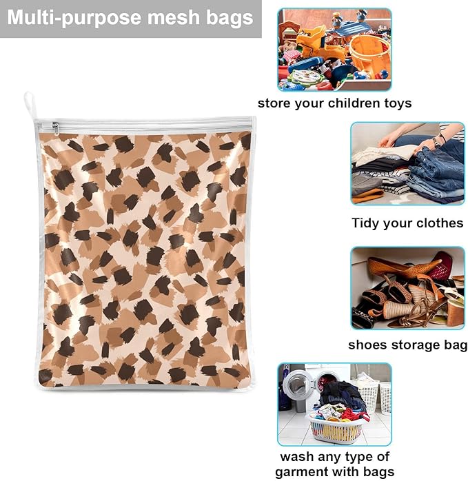 Mesh Laundry Bags Lingerie Bags for Washing Delicates 2 PCS Wash Bag with Zipper Small and Medium Washable Animal Prints