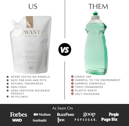 L’AVANT Collective High Performing Dish Soap Refill | Plant-Based, Naturally Derived Formula, Ambre Santal Scent | 32 fl oz Refill Pouch | Sustainable Luxury Kitchen Cleaning Solution