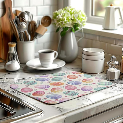 Easter Dish Drying Mat for Kitchen Counter Easter Spring Colorful Eggs Floral Drying Mats Absorbent Reversible Microfiber Washable Draining Pad Washable Dry Mat 16x18 Inch