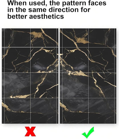 Chejiaye 10pcs Marble Peel and Stick Backsplash Waterproof Washroom Wall Panels, Peel and Stick Tile, PVC Foam Wall Panels for Kitchen,Bathroom,Living Room,Black Gold(Not Real Tile,11.8" x 11.8")