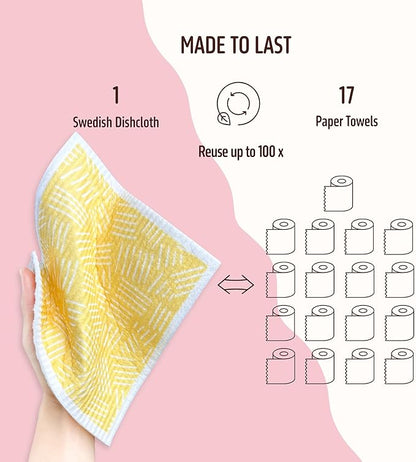 Swedish Dishcloths for Kitchen, 5 Pack Reusable Paper Towels Washable, Super Absorbent Swedish Dish Cloths, Non-Scratch, No Odor