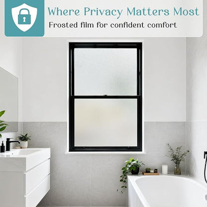 Haton Window Privacy Film Frosted Glass Film for Door Bathroom Shower, Peel & Stick, Day & Night, Papel para Ventanas Privacidad, Covering Sticker Removable Decorative Translucent Pure 17.5" x 78.7"