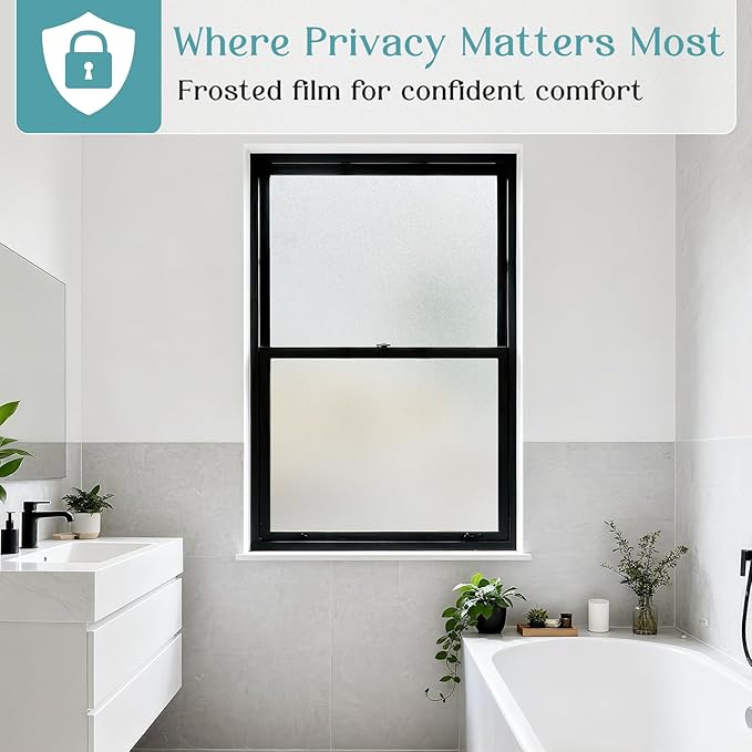 Haton Window Privacy Film Frosted Glass Film for Door Bathroom Shower, Peel & Stick, Day & Night, Papel para Ventanas Privacidad, Covering Sticker Removable Decorative Translucent Pure 17.5" x 118.1"
