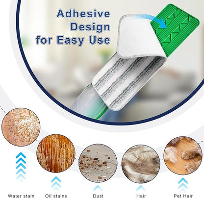 DOCXCDO 10 Count Microfiber Mop Pads for Bona,Rubbermaid Reveal,Libman and All Other 13"-15"Spray Mops,16.5''x5.5''Spray Pads Refills for Wet/Dry Floor Cleaning