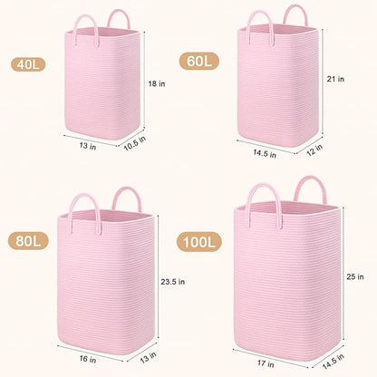 Laundry Basket,Woven Cotton Rope Laundry Hamper,60L Versatile Storage for Dirty Clothes,Baby Toys,and Blankets in Bathroom, Nursery,and Living Room