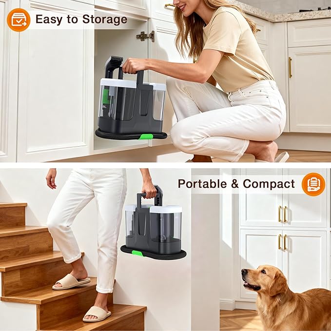 LABIGO Portable Carpet & Upholstery Cleaner, 18Kpa Carpet Cleaner Machine for Deep Stain Removal, Spot Cleaner for Pet Accidents, Area Rugs, Stairs, Car Seats & Couches, Includes Tools & Self-Cleaning